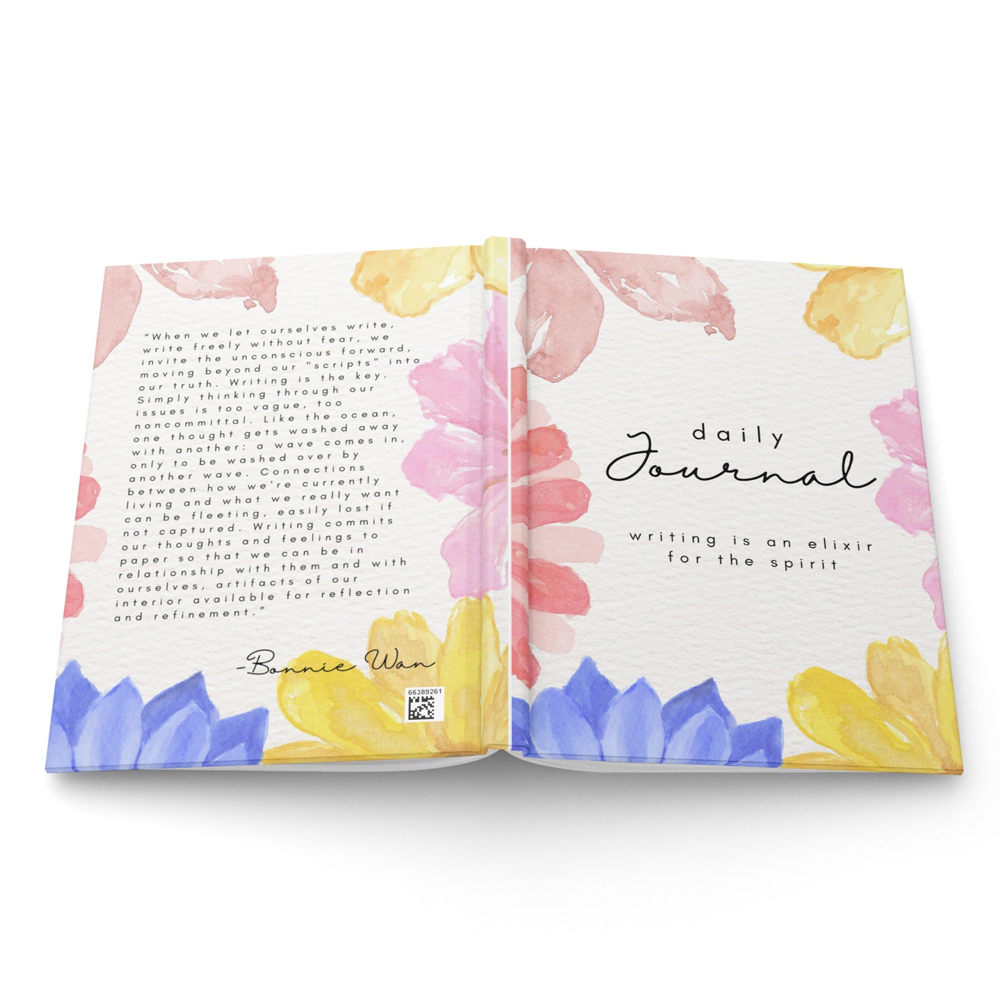 Elixir mind body Botanicals Floral Daily Journal Opened so you can see the front and back cover