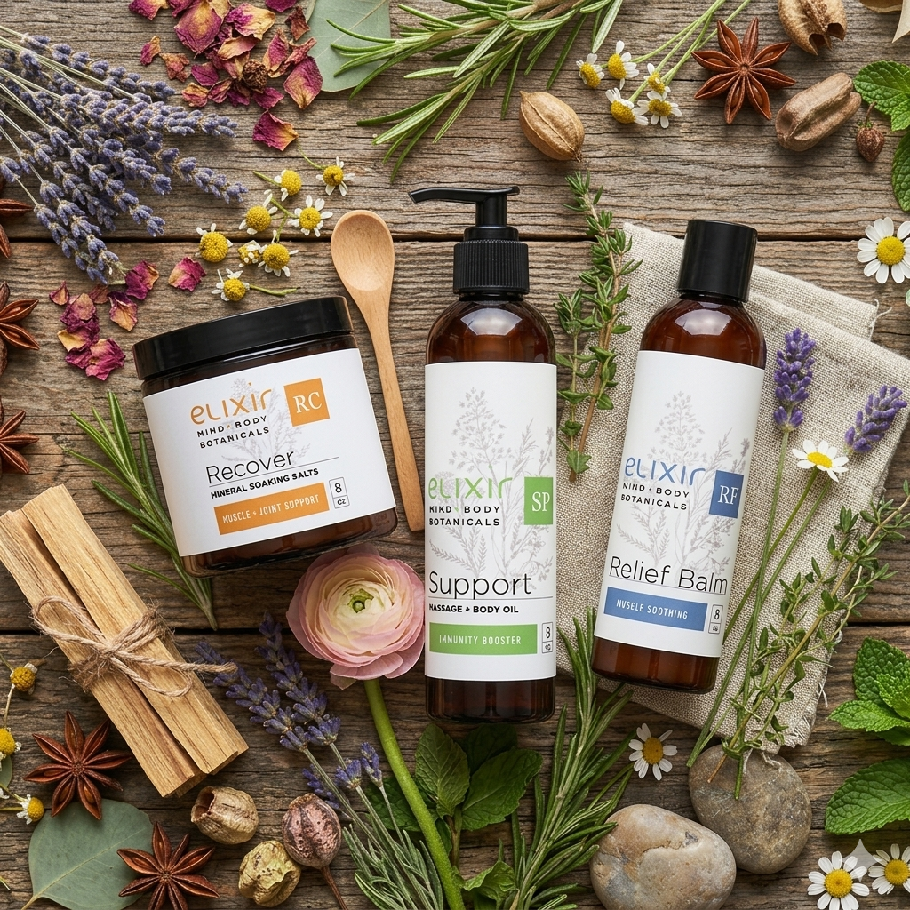Spa inspired Elixir Mind Body Botanicals are all natural bath and body products made for your own spa sanctuary at home