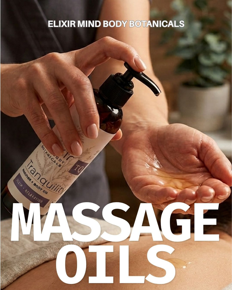 Elixir Mind Body Botanicals Massage + Body Oils are available exclusively at Elixir Mind Body Boutique