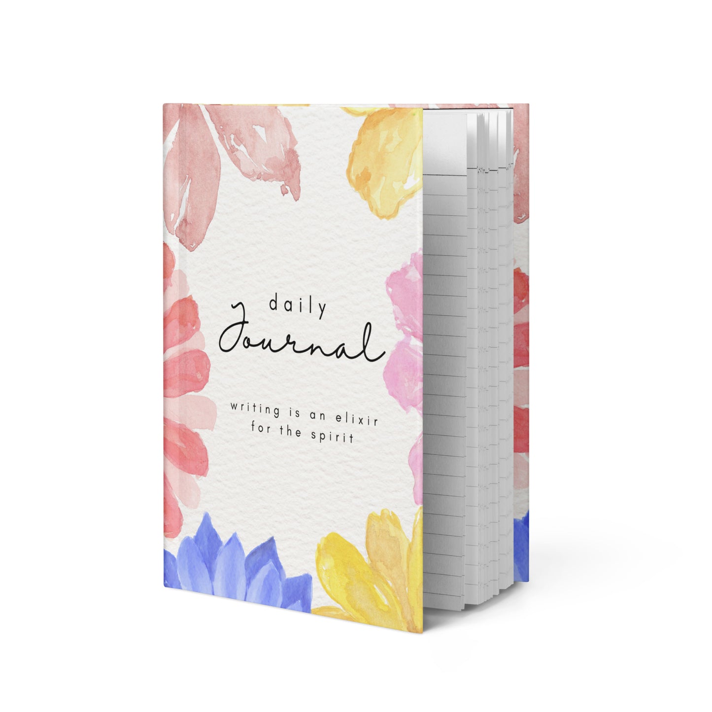 Elixir Floral Daily Journal standing on edge to see the cover and the pages inside