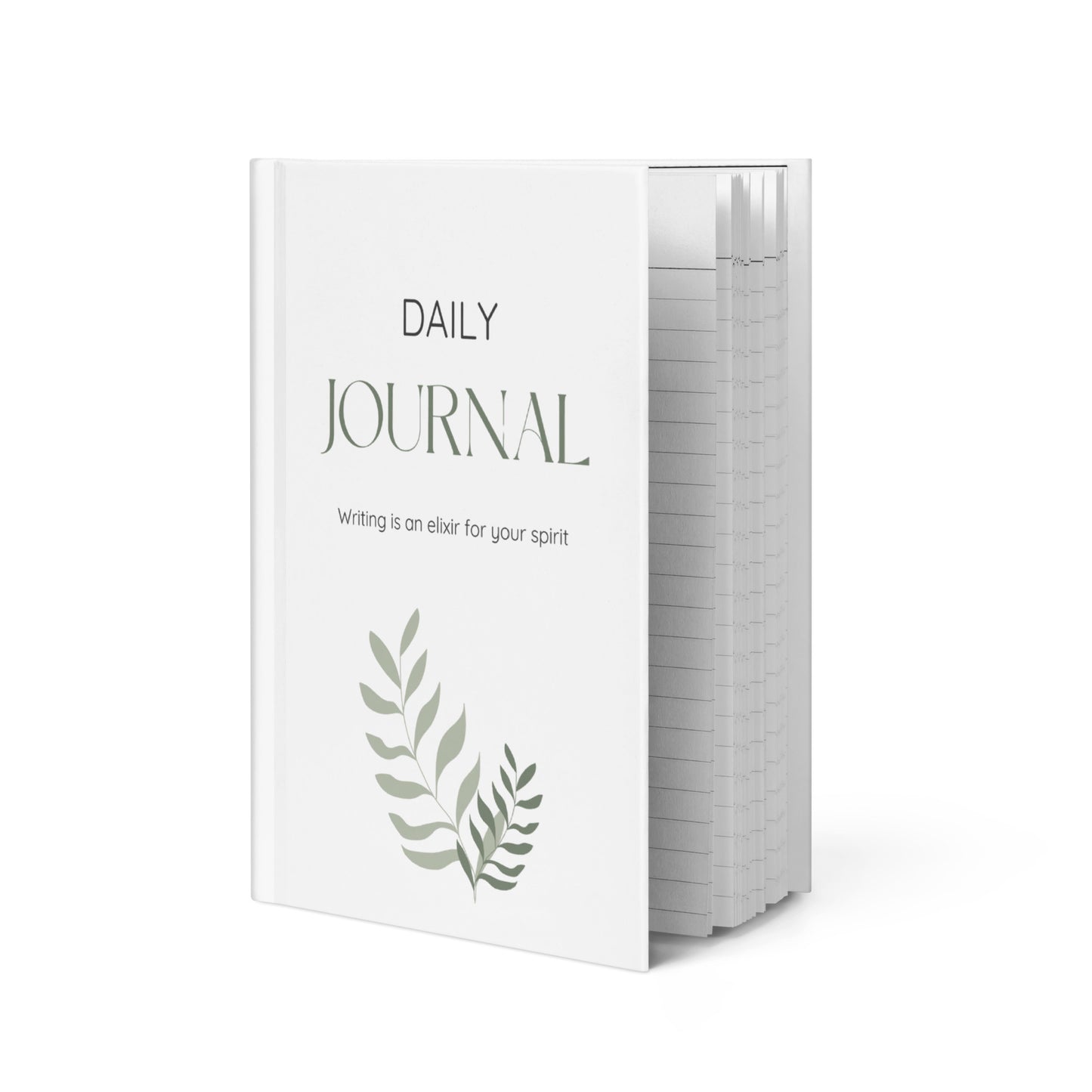 Elixir Mind Body Botanicals White Daily Journal With sage green leaves