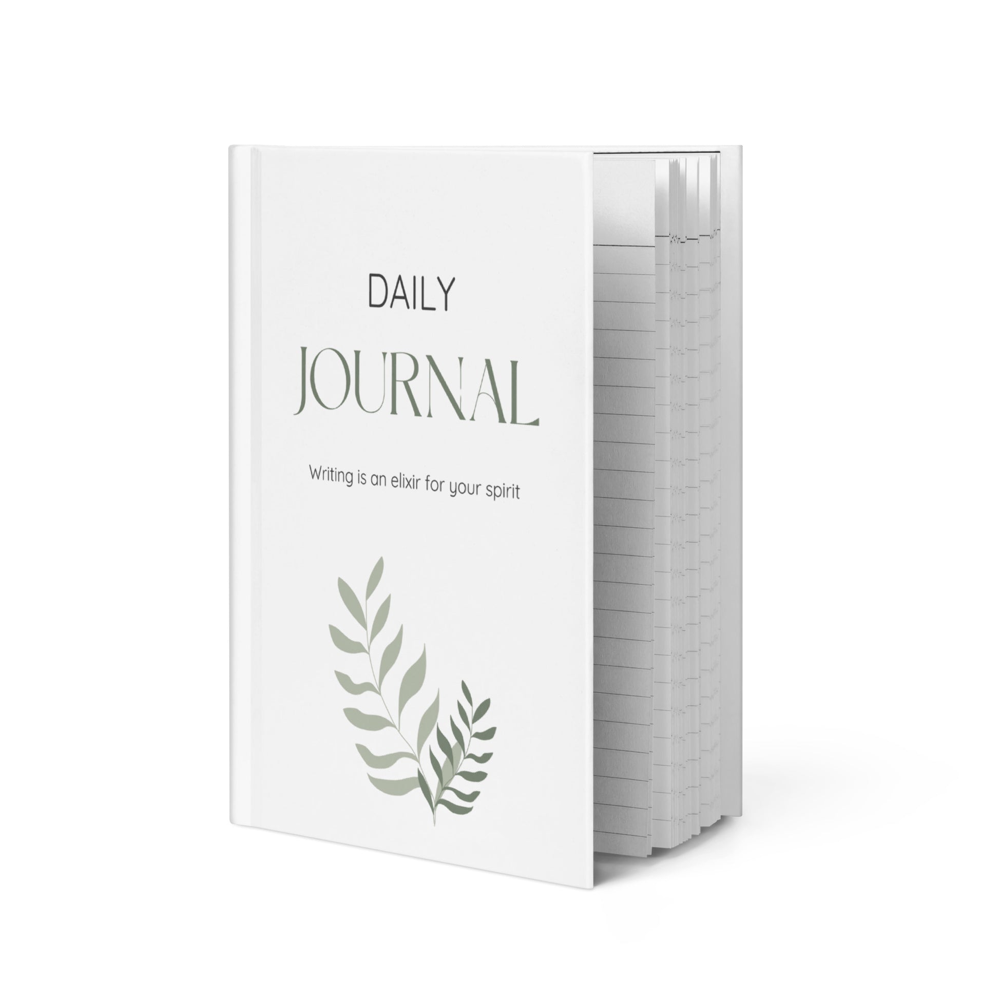 Elixir Mind Body Botanicals White Daily Journal With sage green leaves