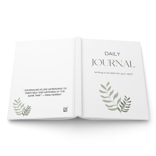 Hardcover journal laid open so you can see the front and back