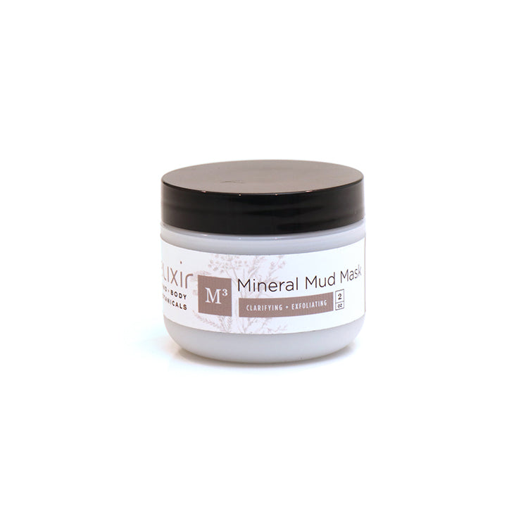 A 2 oz jar of Elixir Mind Body Botanicals Mineral Mud Mask on a white background.