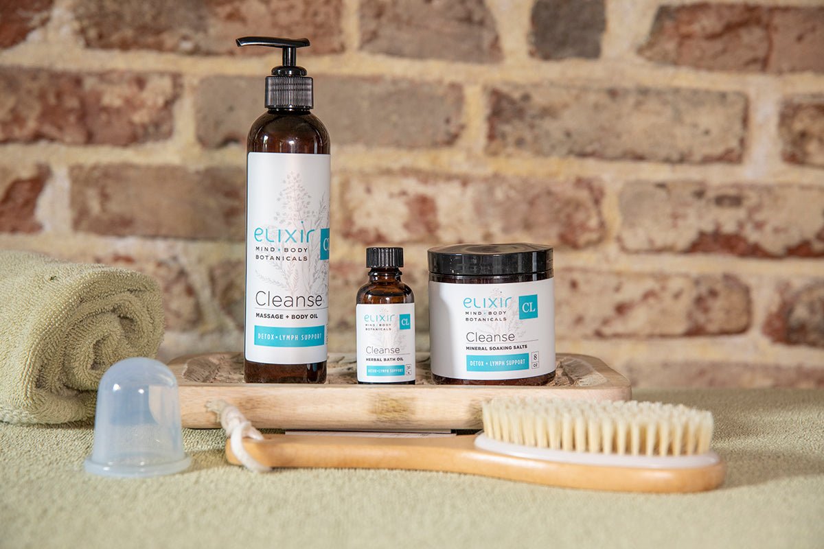 Elixir Mind Body Botanicals Cleanse Gift Set with dry brush and massage cup from Elixir Mind Body Boutique