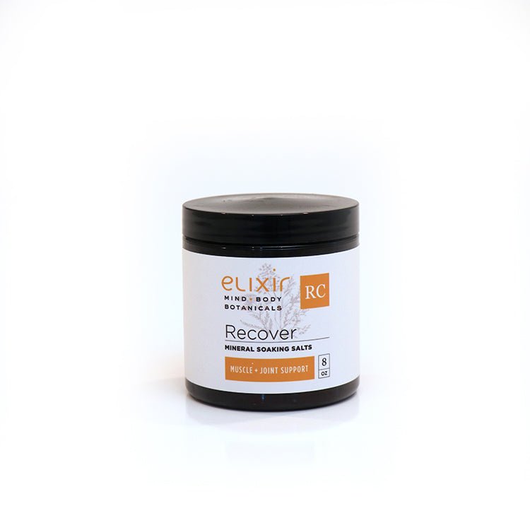 Elixir Mind Body Botanicals Recover Mineral Soaking Salts are available at Elixir Mind Body Boutique